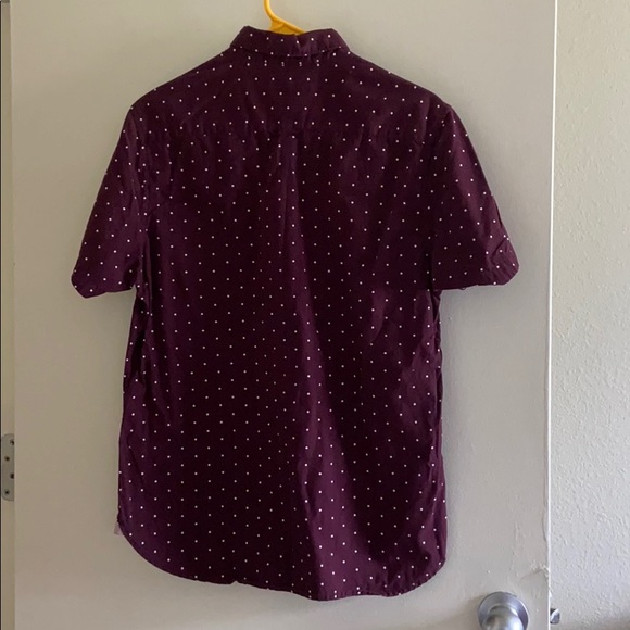 Men’s Maroon, White Polkadot Casual Button Down - Picture 3 of 3
